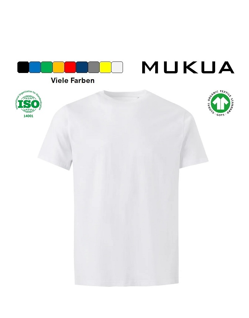 MUKUA Lake Arbeits-T-Shirt, Unisex, Bio Shirt, mit GOTS Zertifikat, und VEGAN, Verstärkter Schulterbereich, von MUKUA