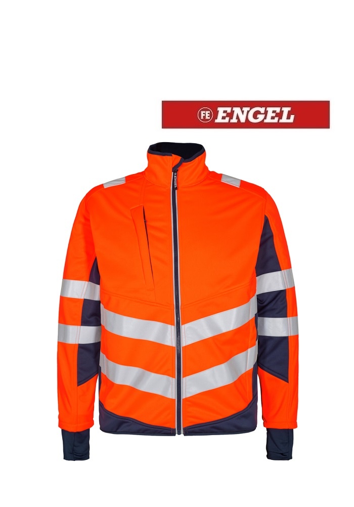 Engel Workwear - Arbeitskleidung für Profis FE1158.10165.S.K - Safety Softshelljacke, EN20741, Klasse 2, Orange mit Blau (ink)