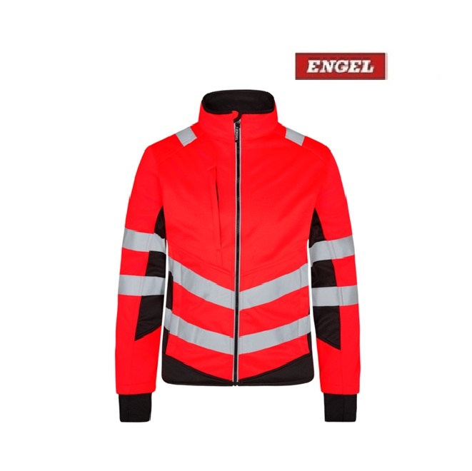 Engel Workwear - Arbeitskleidung für Profis FE1158.4720.S.K - Engel, Softshelljacke, EN 20471 kl. 2, Leuchtrot-schwarz
