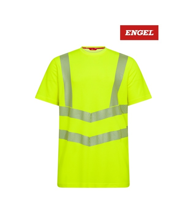 Engel Workwear - Arbeitskleidung für Profis FE9554.38.S - Warnschutz T-shirt Kurzarm, EN 20471 Kl. 2, 55% Viskose (BAMBUS) 45% Polyester gelb