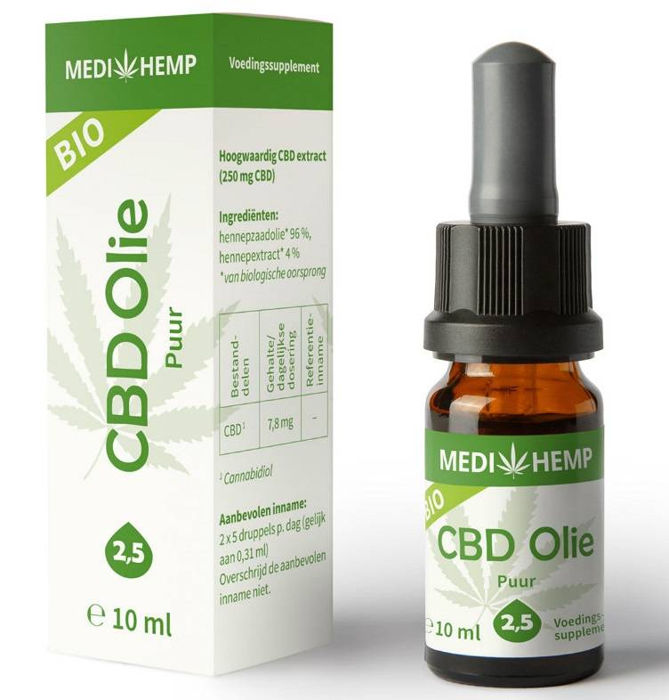 Biologische CBD olie Puur 2,5% 10 ml MediHemp