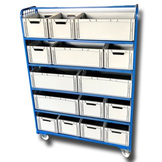 Order Picking Etagewagen Magazijnwagen 125x42x190cm met Eurokratten Euroboxen