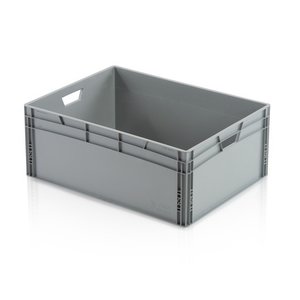 Palletdeal 18 stuks Kunststof stapelbare kratten met deksel 600x800 Grijs - Gebruikt - Emballage Nederland