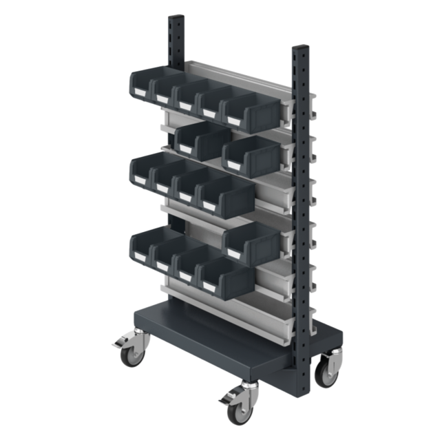 Magazijnwagen met magazijnbakken railing SPR 331 Werkplaatswagen Trolley