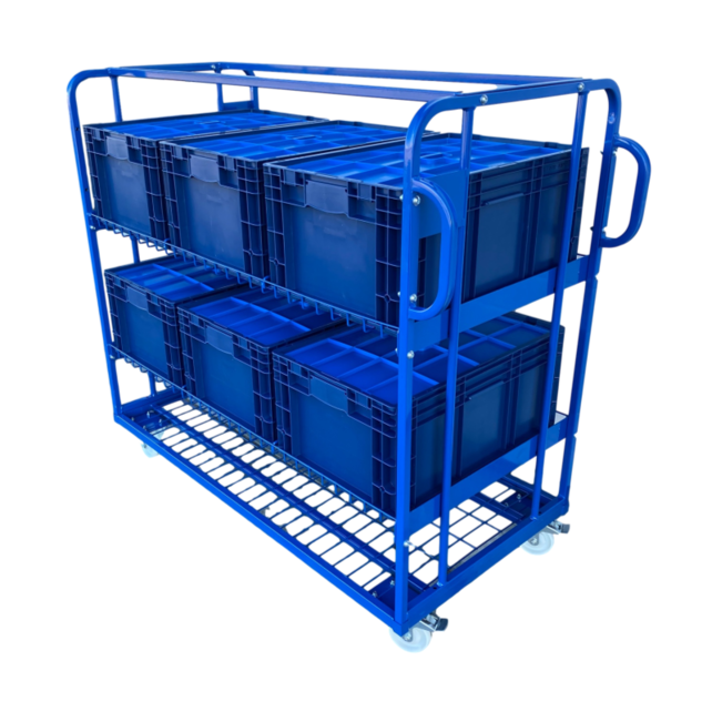 Kommissionierwagen mit 3 Böden 1300 x 650 x 1225 mm – Rollcontainer und Lagerwagen
