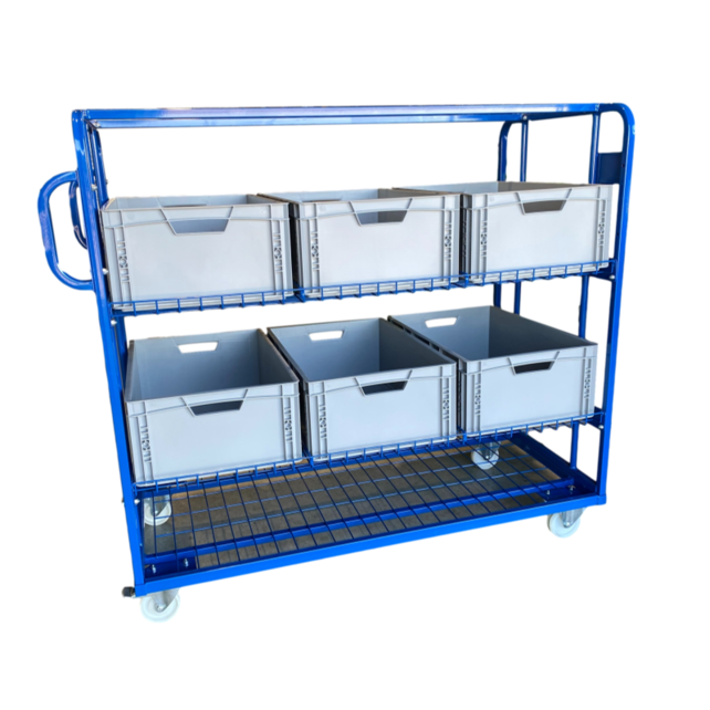Kommissionierwagen mit 3 Böden 1300 x 650 x 1225 mm – Rollcontainer und Lagerwagen