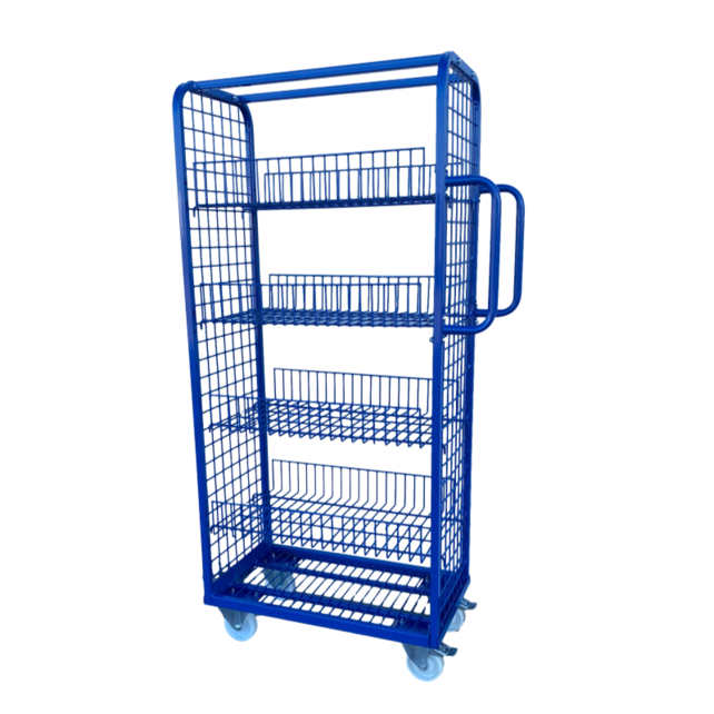 Etagenwagen Rollcontainer mit Griffen und Gitterböden – 700 x 400 x 1565 mm, 200 kg Traglast