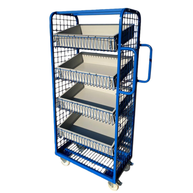Etagenwagen Rollcontainer mit Griffen und Gitterböden – 700 x 400 x 1565 mm, 200 kg Traglast