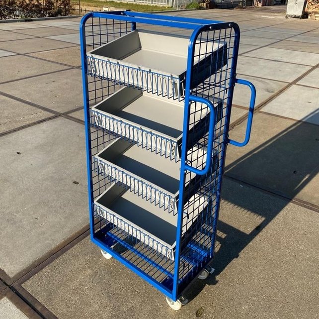 Etagenwagen Rollcontainer mit Griffen und Gitterböden – 700 x 400 x 1565 mm, 200 kg Traglast