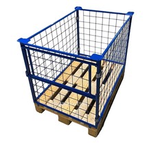 Stahl-Palettenaufsatzrahmen mit Klapptür an der kurzen Seite H 1200 mm – 1200×800 mm, klappbar, stapelbar, RAL 5010, 1000 kg
