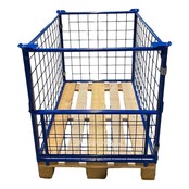 Stahl-Palettenaufsatzrahmen mit Klapptür an der kurzen Seite H 1200 mm – 1200×800 mm, klappbar, stapelbar, RAL 5010, 1000 kg