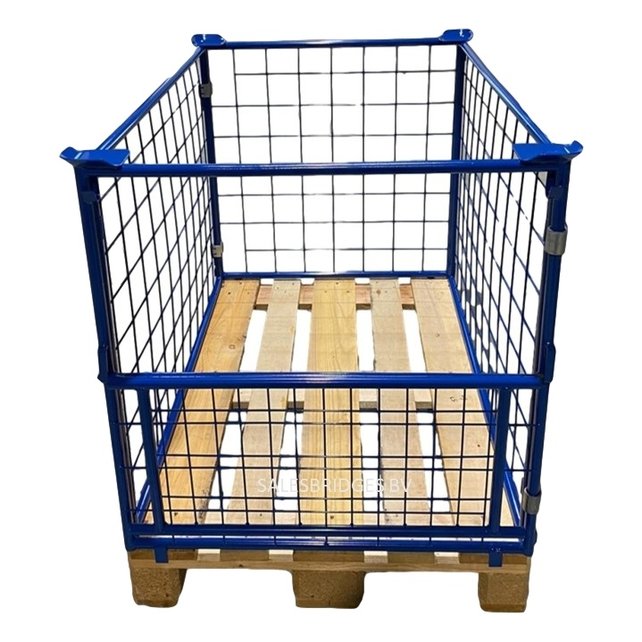 Stahl-Palettenaufsatzrahmen mit Klapptür an der kurzen Seite H 1200 mm – 1200×800 mm, klappbar, stapelbar, RAL 5010, 1000 kg
