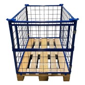 Stahl-Palettenaufsatzrahmen mit Klapptür an der kurzen Seite H 1200 mm – 1200×800 mm, klappbar, stapelbar, RAL 5010, 1000 kg