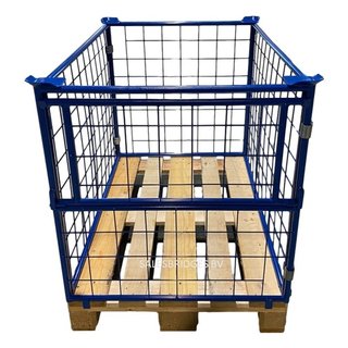 Stahl-Palettenaufsatzrahmen mit Klapptür an der kurzen Seite H 1200 mm – 1200×800 mm, klappbar, stapelbar, RAL 5010, 1000 kg