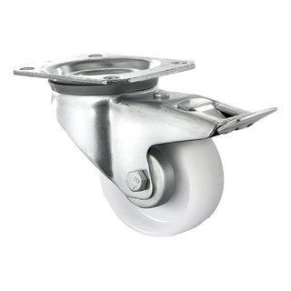 Lenkrolle mit Bremse Polypropyleen Nylon weiß 80 mm Durchmesser 80 kg draagcapaciteit