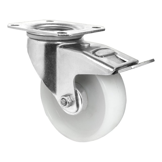 Swivel wheel with brake Polypropylene white 200 mm diameter 250 kg load capacity Swivel wheel with brake Polypropylene white 200 mm diameter 250 kg load capacity