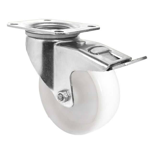 Swivel wheel with brake polyamide  a white 100 mm diameter 150 kg load capacity