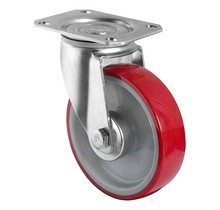 Zwenkwiel 100mm 150kg PU rood