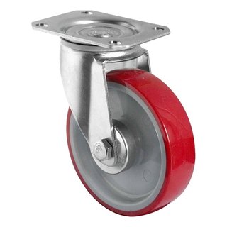Zwenkwiel 100mm 150kg PU rood