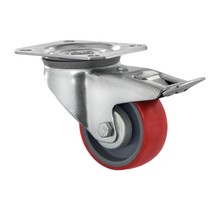 Roulette pivotante avec frein 80mm 130kg PU rouge