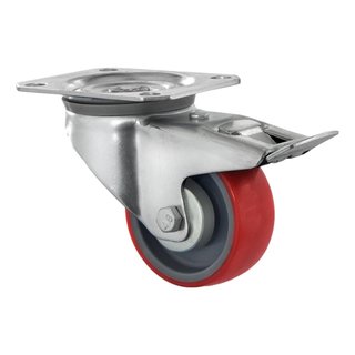 Swivel wheel with brake 80mm 130kg PU red