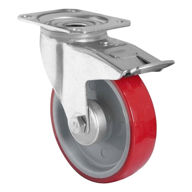 Roulette pivotante avec frein 100mm 150kg PU rouge Roulette pivotante avec frein 100mm 150kg PU rouge