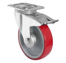 Lenkrolle mit Bremse 160mm 300kg PU rot