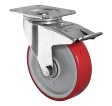 Lenkrolle mit Bremse 200mm 350kg PU rot