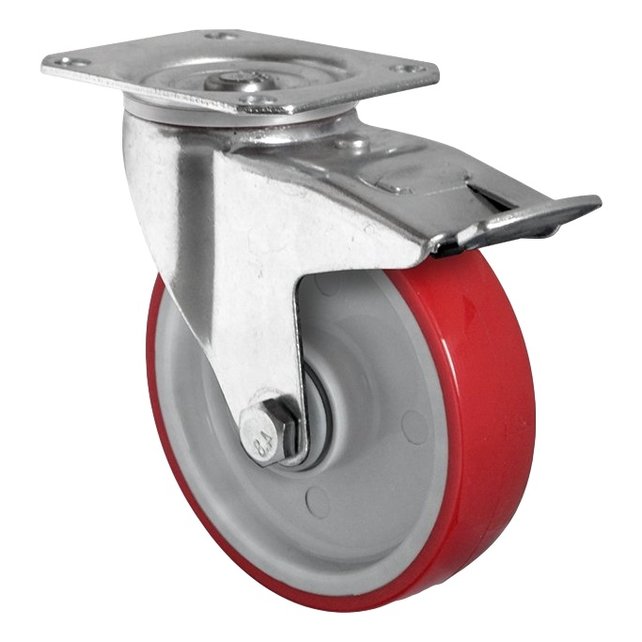 Lenkrolle mit Bremse 200mm 350kg PU rot