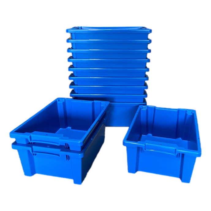 Boîte de rangement empilable Bins & Things avec couvercle, 2 compartiments  - bleu 