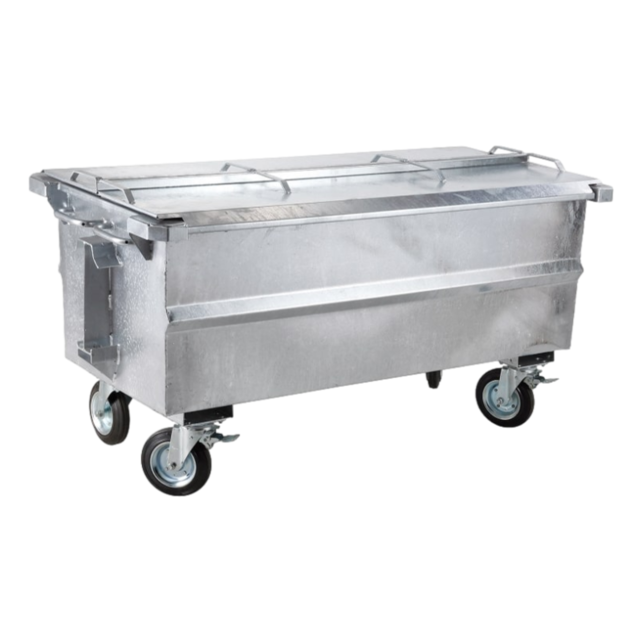 Abfallbehälter 500L Stahl Rollcontainer geesink opname mit Deckel