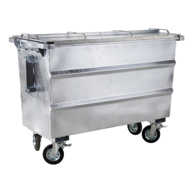 Steel waste container 750L galvanized on wheels with cover Steel waste container 750L galvanized on wheels with cover