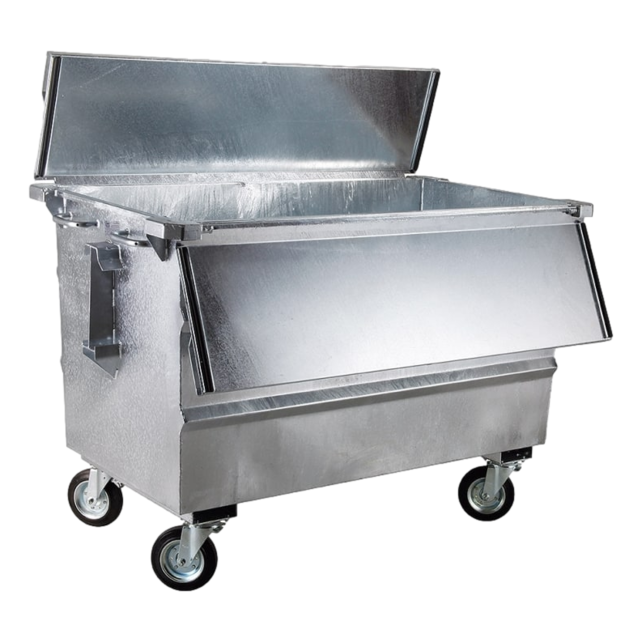 Abfallbehälter 1000L Stahl Rollcontainer geesink opname mit Deckel