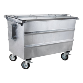 Abfallbehälter 1000L Stahl Rollcontainer geesink opname mit Deckel