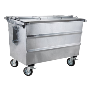 Abfallbehälter 1000L Stahl Rollcontainer geesink opname mit Deckel