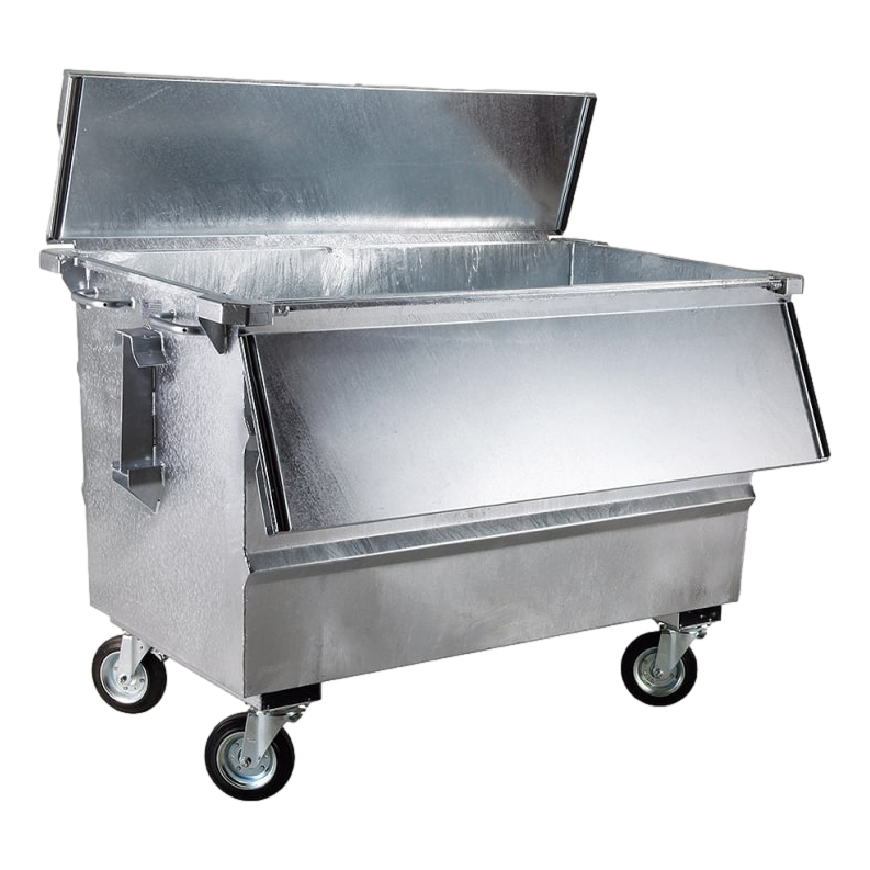 Steel waste container 500L galvanized on wheels with cover