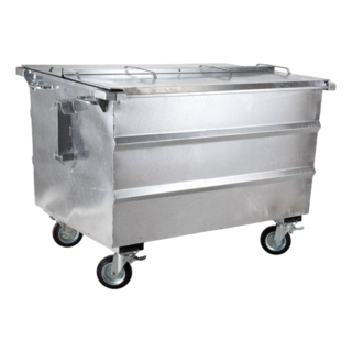 Steel waste container 1300L galvanized on wheels