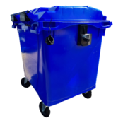 Afvalcontainer 660L Zwart op wielen Blauw DIN-opname Afvalcontainer 660L Zwart op wielen Blauw DIN-opname