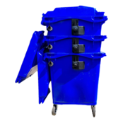 Afvalcontainer 660L Zwart op wielen Blauw DIN-opname Afvalcontainer 660L Zwart op wielen Blauw DIN-opname