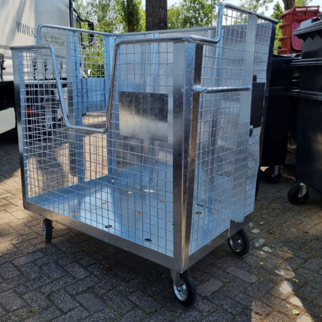 Afval Gitterbehälter 2000L gegalvaniseerd auf wielen mit Geesink opname für karton, papier