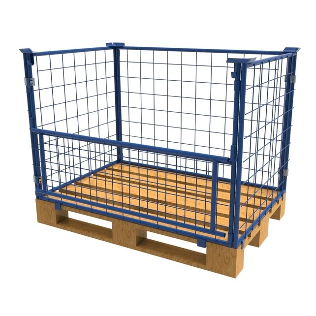Stahl-Palettenaufsatzrahmen mit Klapptür – klappbar & stapelbar, H 800 mm, 1200 × 800 mm, RAL 5010, 1000 kg