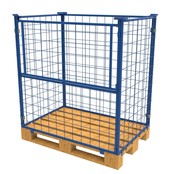 Stahl-Palettenaufsatzrahmen mit Klapptür – klappbar & stapelbar, H 1200 mm, 1200 × 800 mm, RAL 5010, 1000 kg