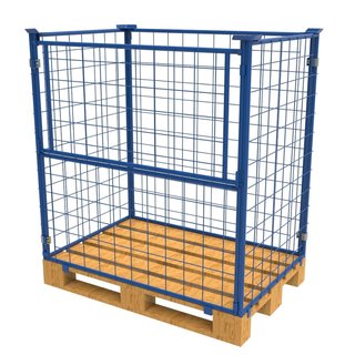 Stahl-Palettenaufsatzrahmen mit Klapptür – klappbar & stapelbar, H 1200 mm, 1200 × 800 mm, RAL 5010, 1000 kg