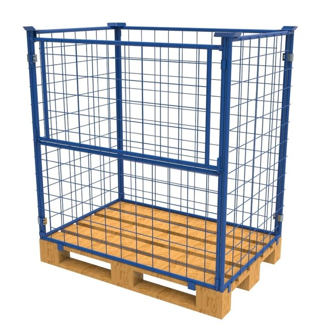 Stahl-Palettenaufsatzrahmen mit Klapptür – klappbar & stapelbar, H 1200 mm, 1200 × 800 mm, RAL 5010, 1000 kg