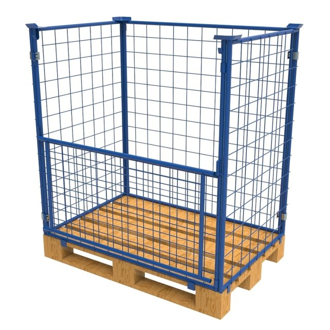 Stahl-Palettenaufsatzrahmen mit Klapptür – klappbar & stapelbar, H 1200 mm, 1200 × 800 mm, RAL 5010, 1000 kg