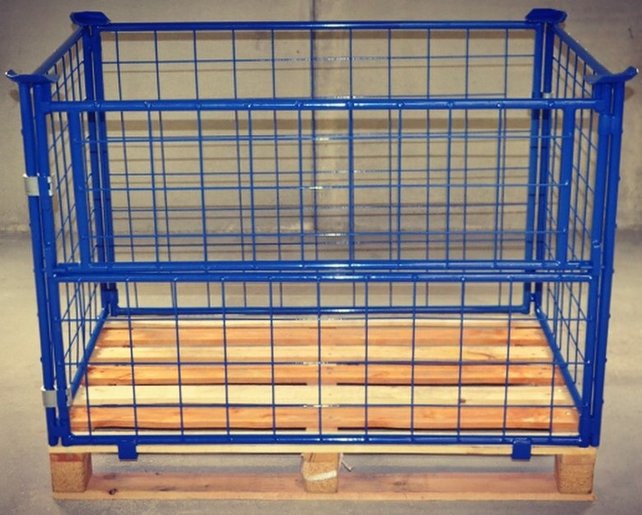Stahl-Palettenaufsatzrahmen mit Klapptür – klappbar & stapelbar, H 800 mm, 1200 × 800 mm, RAL 5010, 1000 kg