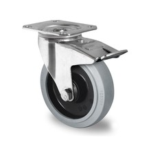 Swivel wheel with brake 100mm 200kg Grey Elastic Rubber High-quality Polyamide