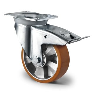 Swivel Wheel with brake Heavy Duty 160mm 600kg High Quality PU brown