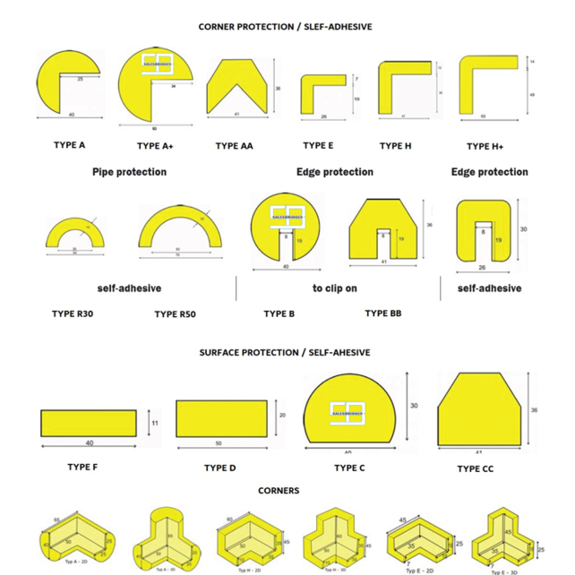 Randbescherming  PU Schuim Geel/Zwart Type H+ Randbescherming  PU Schuim Geel/Zwart Type H+