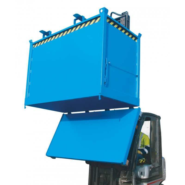 Spänebehälter, verzinkt, 750 l, mit Hebeösen, aufklappbarer FB-Modell, Kippbehälter für Gabelstapler und Kran